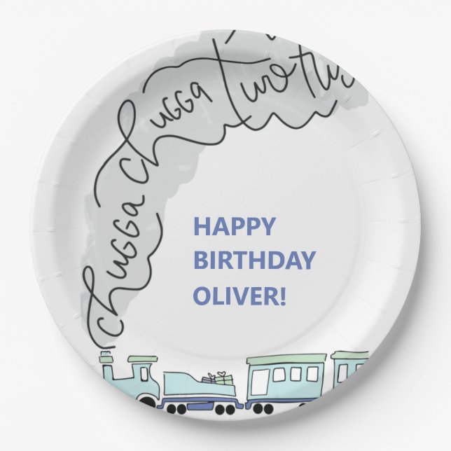 Plato De Papel Chugga Chugga Two Two Cumpleaños del tren Fiesta d (Anverso)