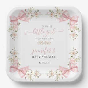 Plato De Papel Chulo lazo rosa floral dulce baby shower