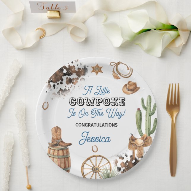Plato De Papel Chulo tema occidental fiesta de bebé niño (Boda)