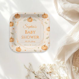 Plato De Papel Chupar Calabaza Baby Shower de Otoño