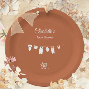 Plato De Papel Chupete de bebé minimalista boho neutral en cuanto