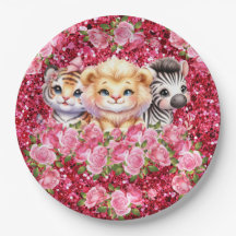 Chupete de bebé niña Brillo rosa Animales salvajes