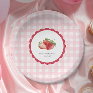 Plato De Papel Chupete de cuadros rosados-fiesta de bebé niña con