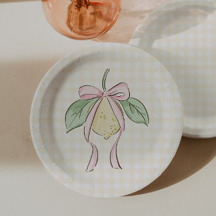 Plato De Papel Chupete de Limón Amarillo y Rosa para Baby Shower