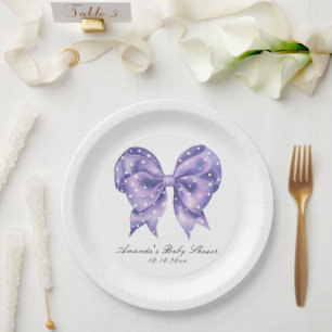 Plato De Papel Chupete de lunares con lazo de acuarela para baby 