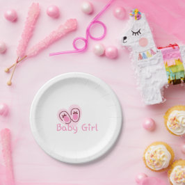 Plato De Papel Chupete de niña zapatos rosados Baby Shower