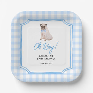 Plato De Papel Chupete de Niño de Perro de Cuadros Azules