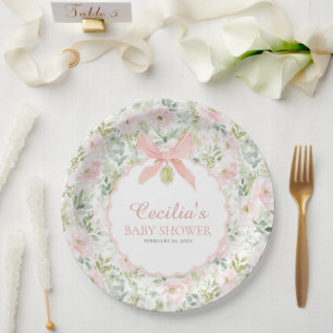 Plato De Papel Chupete Floral Rosa Vintage para Baby Shower de Ni