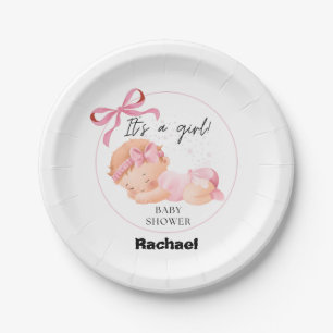 Plato De Papel Chupeteado de bebe rosa, Chupeteado de bebe niña