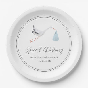 Plato De Papel Chupetón de Cigüeña Elegante para Baby Shower