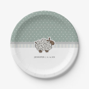 Plato De Papel Chupetón de Oveja Verde Lunares Baby Shower