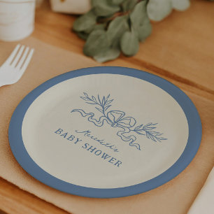 Plato De Papel Chupinada de bebé con cinta botánica azul