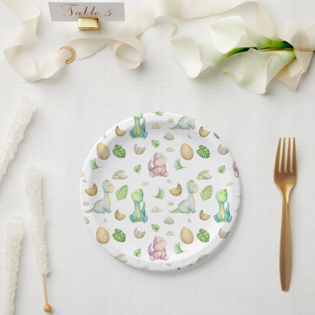 Plato De Papel Chupinada de Bebé Dinosaurio (Boda)