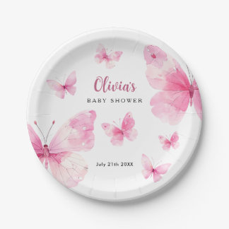 Plato De Papel Chupinada de Bebé Mariposa Rosa