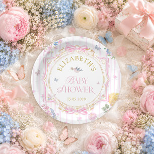 Plato De Papel Chupinada de Bebé Niña Floral Caprichosa Rosa
