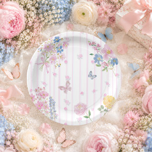 Plato De Papel Chupinada de Bebé Niña Floral Caprichosa Rosa