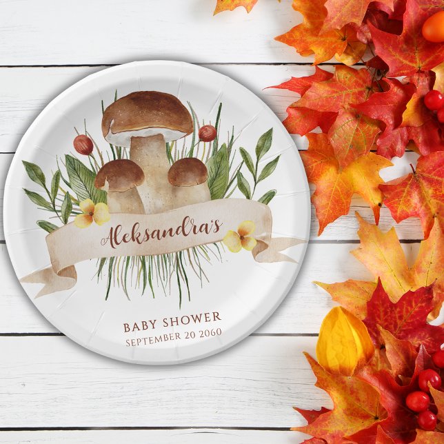 Plato De Papel Chupinada de bebé Otoño Bosque de Hongos Rústico (Subido por el creador)