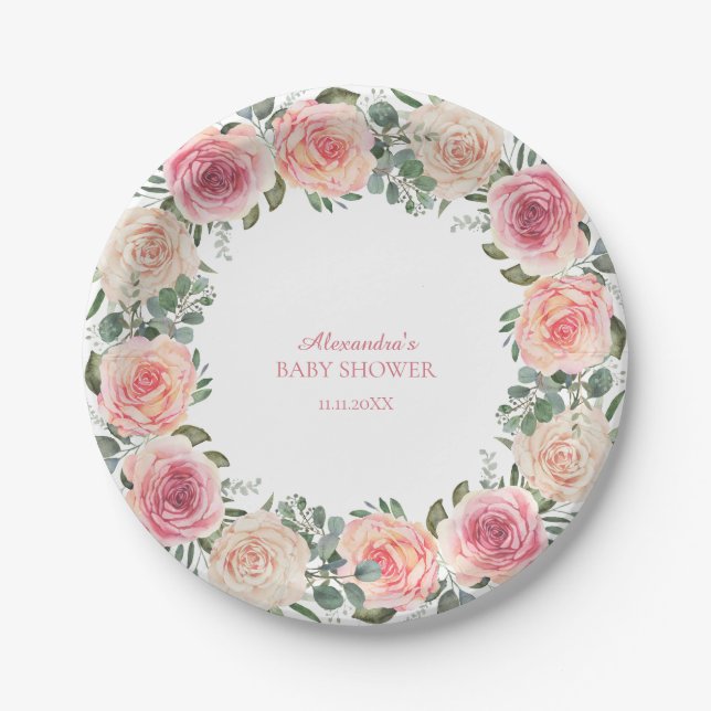 Plato De Papel Chupinada de flores para baby shower (Anverso)