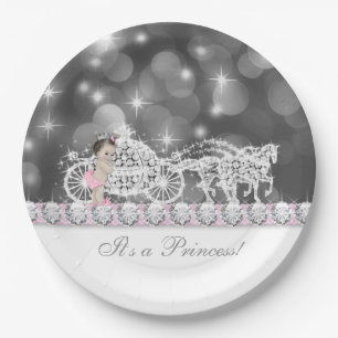Plato De Papel Chupinada de princesa elegante rosa y gris