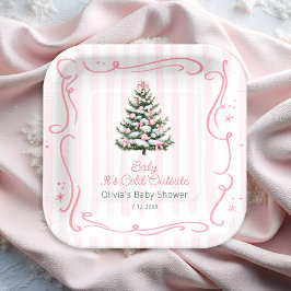 Plato De Papel Chupinada del árbol de Navidad de invierno rosa pa