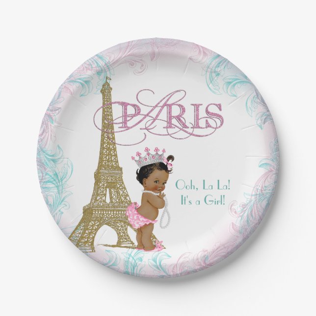 Plato De Papel Chupinada Étnica de París para Bebé (Anverso)