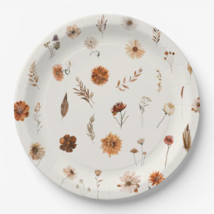 Plato De Papel Chupinada Floral de Otoño Boho para Baby Shower