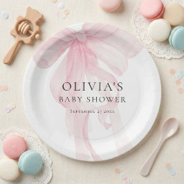 Plato De Papel Chupinada moderna de bebé con lazo rosa