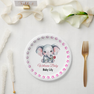 Plato De Papel Chupito de elefante de acuarela rosa