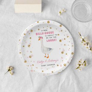 Plato De Papel Chupito de Ganso Rosa Acuarela Baby Shower de Niña
