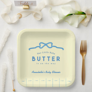 Plato De Papel Chupito de mantequilla azul Baby Shower