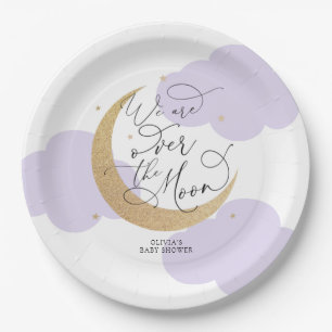 Plato De Papel Chuveiro de Bebé Luna Morada