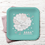 Plato De Papel Cian y blanco de cordero simple saltando primer cu<br><div class="desc">Este lindo plato de papel fiesta de 1er cumpleaños presenta un sencillo dibujo a mano de una imagen de cordero (oveja) adornada con un clip de pelo floral, puntos de polka y formas geométricas, disponibles en rosa, blanco, cian y lavanda. Para una personalización más avanzada de este diseño, haga clic...</div>