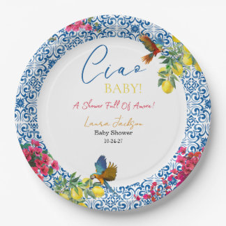 Plato De Papel Ciao Baby Baldosa Italiana Limones Baby Shower