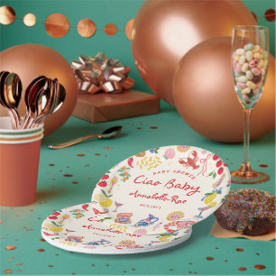Plato De Papel Ciao Baby Bebé Temático Italiano Med