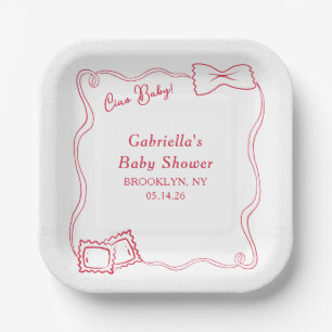 Plato De Papel Ciao Baby Hand Drake Pasta Baby Shower rojo italia