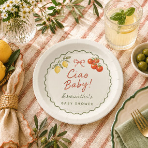 Plato De Papel Ciao Baby Mercado Italiano Redondo Baby Shower