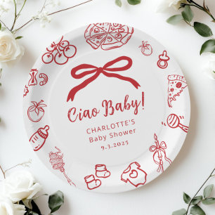 Plato De Papel Ciao Baby Pizza Lazo Caprichoso Fiesta de Bebé