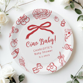 Plato De Papel Ciao Baby Pizza Whimsical Bow Baby Shower