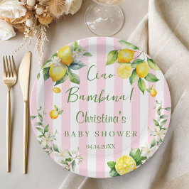 Plato De Papel Ciao Bambina Baby Shower Pink Lemon Paper Plate