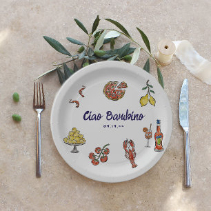 Plato De Papel Ciao Bambino Ducha de Bebé Mediterránea Italiana