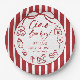 Plato De Papel Ciao Bambino Italiano Ilustración Baby Shower