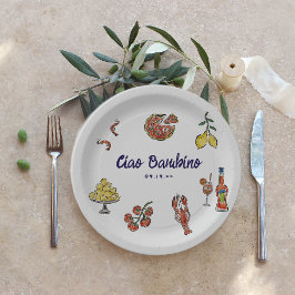 Plato De Papel Ciao Bambino Italiano Mediterráneo Baby Shower