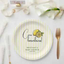 Plato De Papel Ciao Bambino Lemon Baby Shower de verano italiano