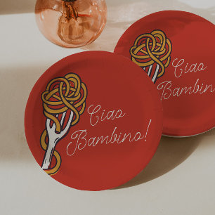 Plato De Papel Ciao Bambino Pasta Italiano Verano Baby Shower