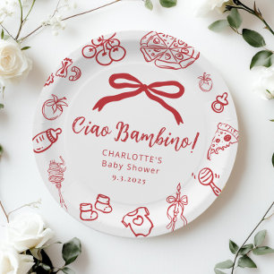Plato De Papel Ciao Bambino Pizza Lazo Caprichoso Cumple de Bebé