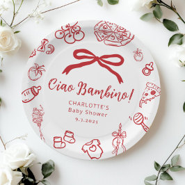 Plato De Papel Ciao Bambino Pizza Whimsical Bow Baby Shower