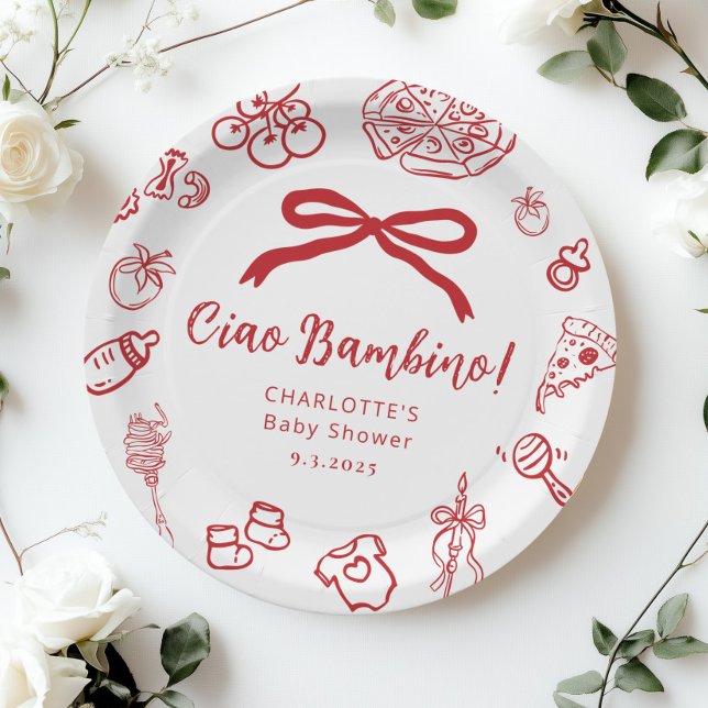 Plato De Papel Ciao Bambino Pizza Whimsical Bow Baby Shower (Subido por el creador)