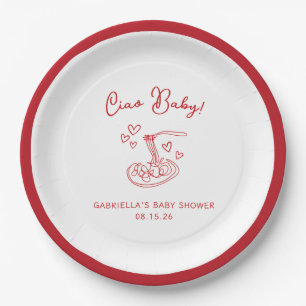 Plato De Papel ¡Ciao Bebé! Baby Shower de pasta italiana dibujada