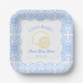 Plato De Papel ¡Ciao Bebé! Baby Shower italiano Lemon Blue