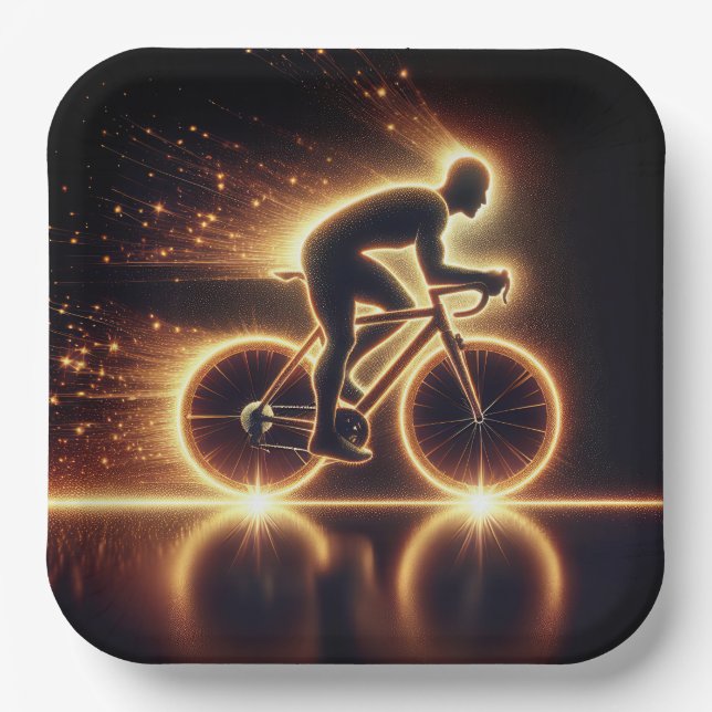 Plato De Papel Ciclista de Neón Dorado (Anverso)
